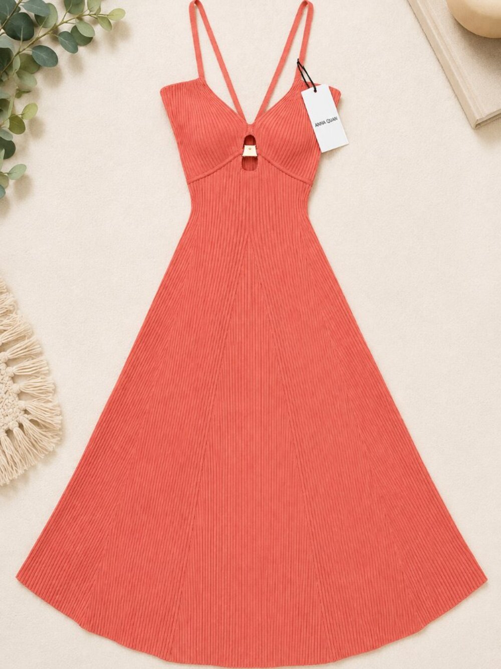 Anna Quan Coral Ribbed Knit Cutout Maxi Dress | NWT
